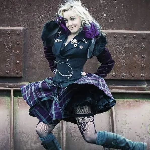 Plaid skirt, corset jacket and petticoat look